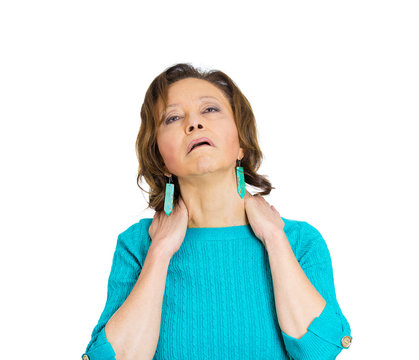 Neck pain, arthritis, bone pain. Upset senior lady in pain - Powered by Adobe