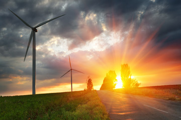 Dramatic sunset over the old road