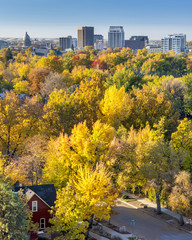Obraz premium Residentual home in the fall with the City