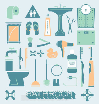 Vector Set: Bathroom Icons and Silhouettes