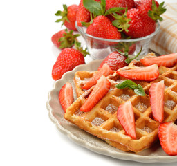 Belgian waffles with strawberries