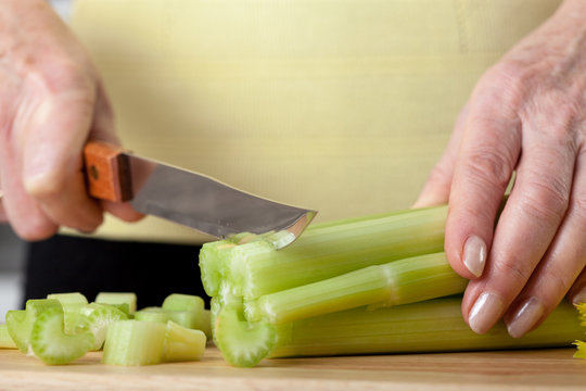 Cutting a selery closeup