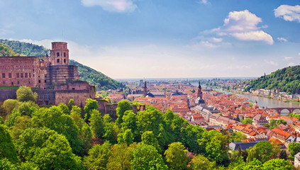 Heidelberg am Neckar mit Schlossruine - obrazy, fototapety, plakaty
