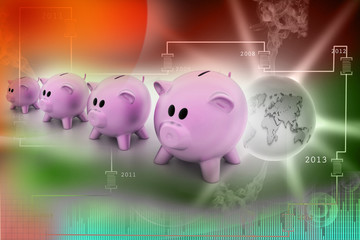 Pink piggy banks increasing in size