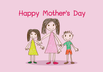 Happy mothers day card with family cartoons in  illustration