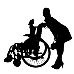 Vector silhouettes of dog in a wheelchair.