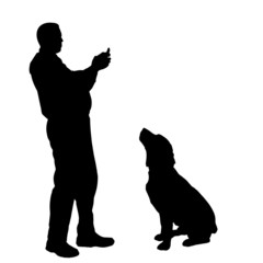 Vector silhouette of people with dog.