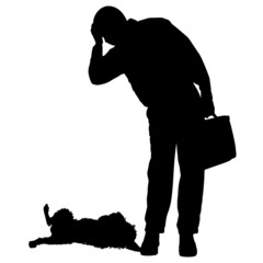 Vector silhouette of people with dog.