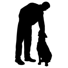 Vector silhouette of people with dog.