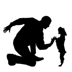 Vector silhouette of people with dog.