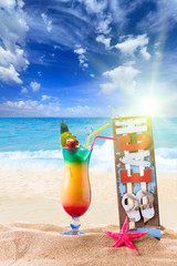 Fresh tropical cocktail on beautiful beach