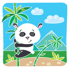 Little panda on bamboo