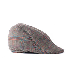 Flat cap in grey and brown tweed isolated on white background