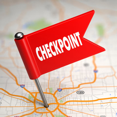 Checkpoint - Small Flag on a Map Background. - obrazy, fototapety, plakaty