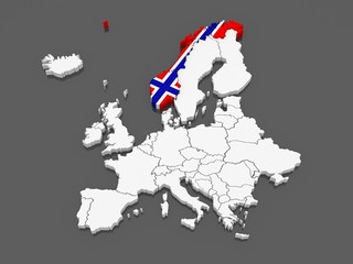 Fototapeta premium Map of Europe and Norway.