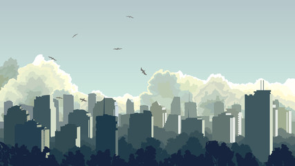 Illustration of big city in blue tone. - 64472109
