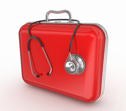 Stethoscope and First Aid Kit isolated