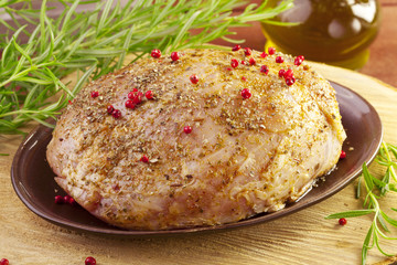 Raw ham in marinade