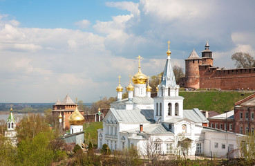 Fototapeta na wymiar Spring May view Church and Kremlin Nizhny Novgorod