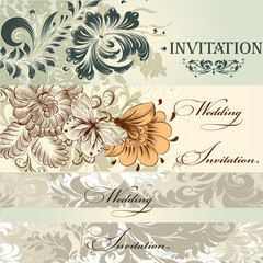 Collection of vector wedding cards in vintage style