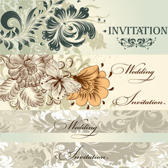 Collection of vector wedding cards in vintage style