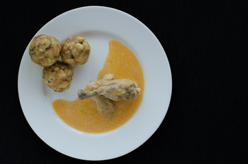 Chicken with dumplings and paprika sauce