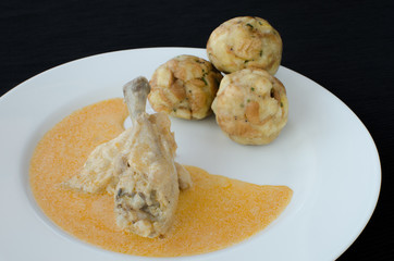 Chicken with dumplings and paprika sauce