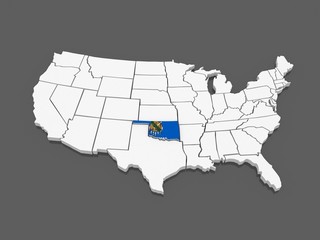 Three-dimensional map of Oklahoma. USA.