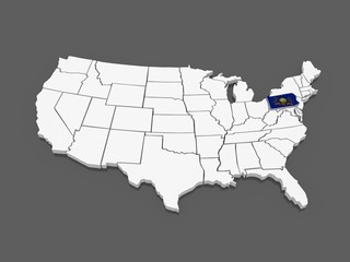 Three-dimensional map of Pennsylvania. USA.