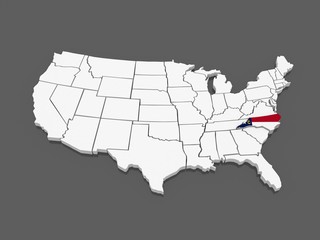 Three-dimensional map of North Carolina. USA.