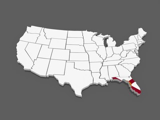 Fototapeta premium Three-dimensional map of Florida. USA.