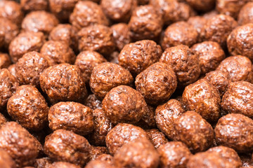 Breakfast Chocolate Balls Corn Flakes Close Up