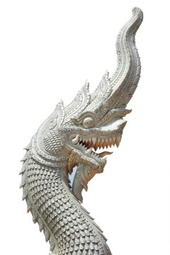 king  naga  thai dragon statue  on  white  background
