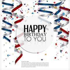 Obraz premium Birthday card with curling stream, confetti and birthday text.