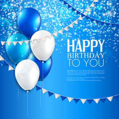 Vector birthday card with balloons, and birthday text.