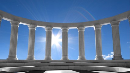 Ancient marble pillars in elliptical arrangement with blue sky - obrazy, fototapety, plakaty