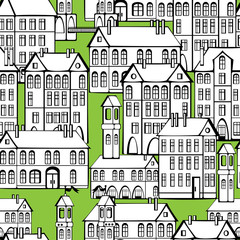 vintage houses of seamless pattern