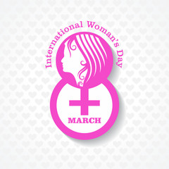 Woman's day greeting with female face and symbol stock vector