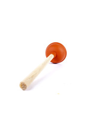 Red plunger used for unclogging toilets isolated over white
