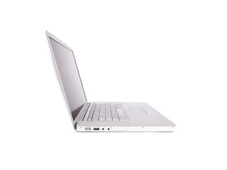 Modern laptop from the side shot in studio over white