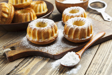 Homemade muffins powdered sugar