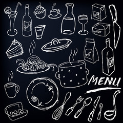 Hand drawn restaurant menu on blackboard