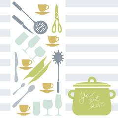 Kitchen utensils color silhouette cooking pot menu