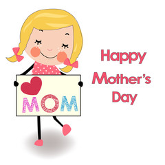 Happy mother's day card lovely girl with board
