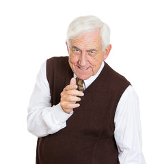 Blame. Portrait senior elderly man accusing someone 
