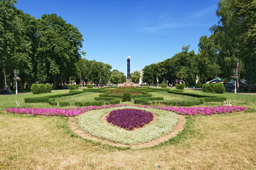 Garden in the centre of Poltava with Column of Glory, Ukraine