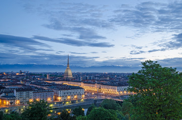 Fototapeta premium Turin (Torino), high definition panorama at twilight