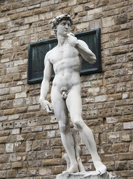 Michelangelo's David statue in Piazza della Signoria, Florence,