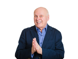 old sly senior elderly man plotting something smiling 