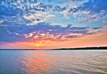 Beautiful sunset over the lake.HDR-high dynamic range